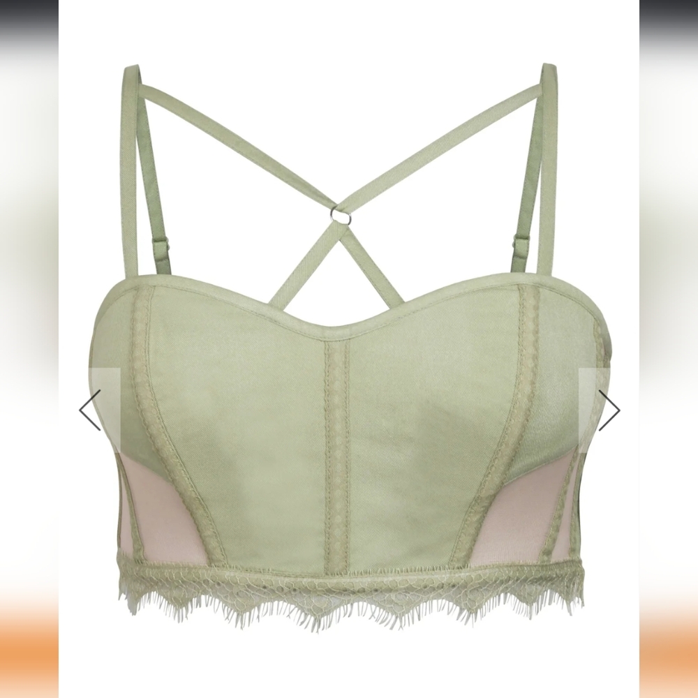 Lena Winter Pear Viscose and Lace Corseted Bralette with Strapping